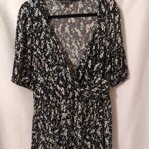 Lane Bryant Black Floral Wrap Midi Dress